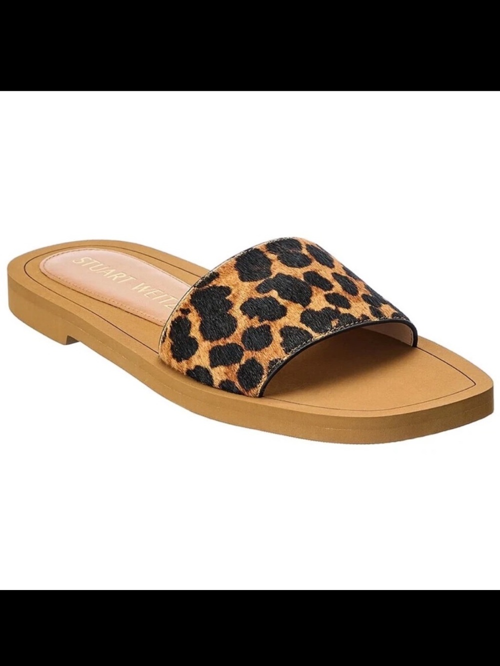Stuart Weitzman Women's Delilah Slide Sandal Cheetah Hair Calf Sandals Brown 6 B